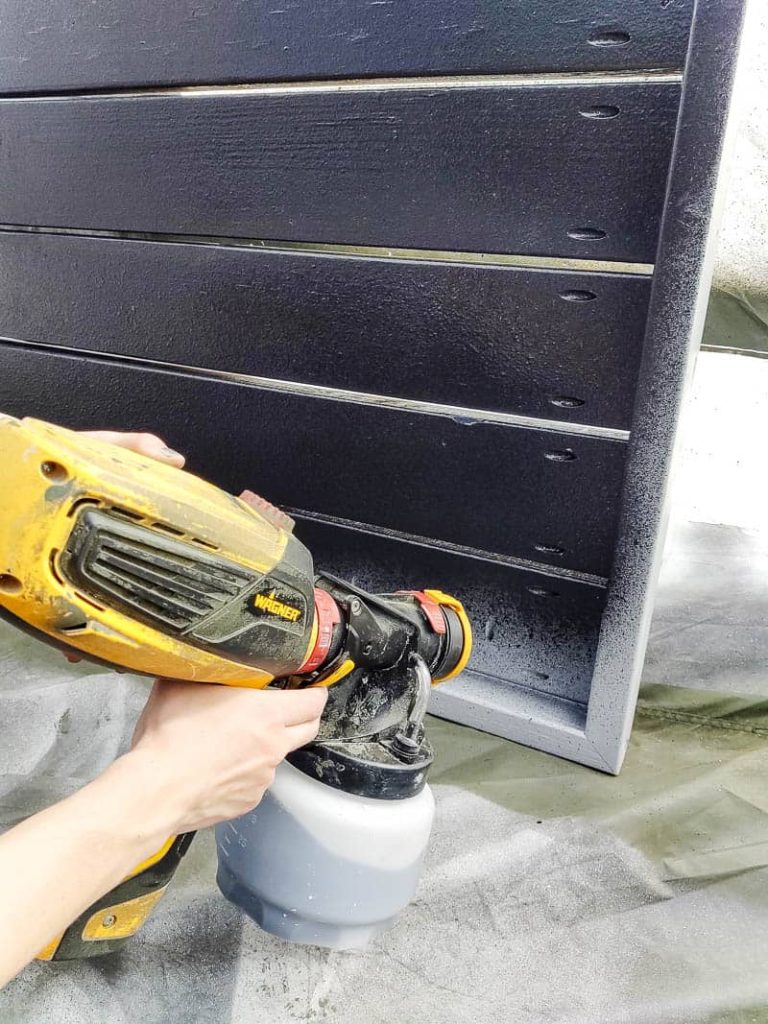 A close up look at the finish of paint on the wood frame when using the Wagner paint sprayer. This project needs another coat of paint to be finished.