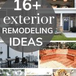 Collage showing several outdoor DIY projects in the background with text overlay that says 16+ exterior remodeling ideas