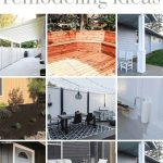Collage of outdoor DIY projects in a grid format with a text overlay that says exterior home remodeling ideas