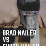 shows an up close view of a hand using porter cable nail gun on a piece of wood