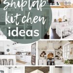 shows about 8 different ways to of using shiplap in the kitchen with overlay text that says shiplap kitchen ideas