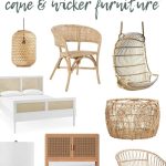 shows a variety of cane and wicker furniture with overlay text that says trending cane and wicker furniture