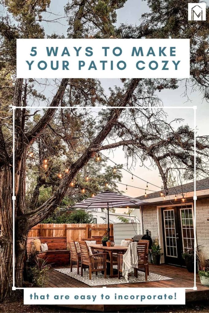 Want to upgrade your patio space? Here's how we created a cozy patio in our backyard, with new furniture, string lights, and more.