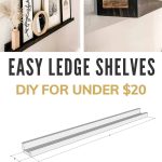 shows two pictures of the picture ledge shelve, one with frames and another one by itself