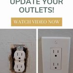 shows a before and after photo of an outlet replaced by a new outlet with text at top that says easy step by step update your outlets! watch video now!