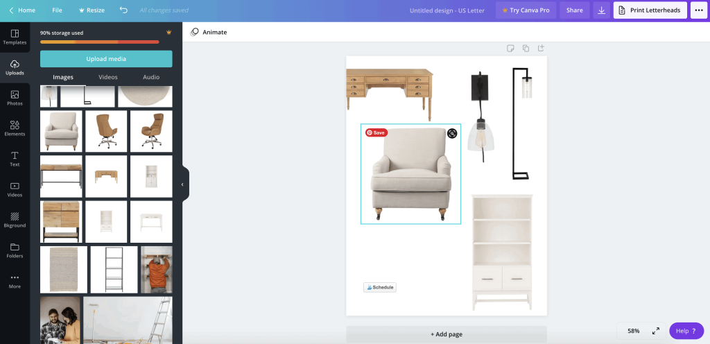 Canva is a great tool to use for creating your own interior design mood board. Here's a look at how I created a home office mood board using Canva and my inspiration images.