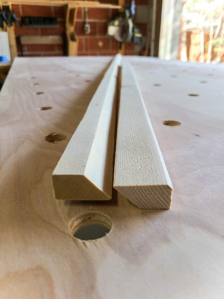 Furring strips for french cleats, which will be used to hang our giant pegboard wall.