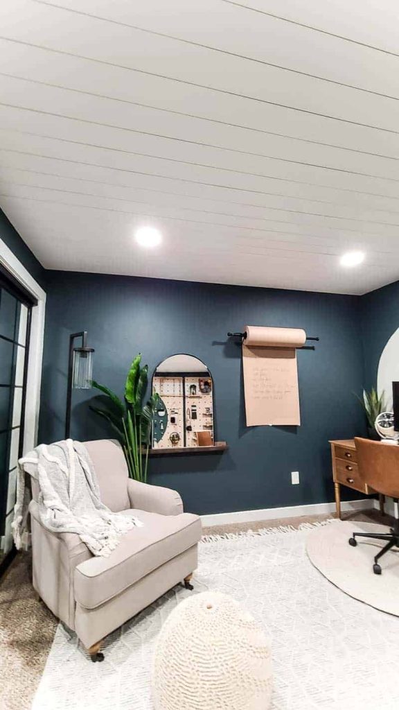 Our new shiplap ceiling brightens up our home office.