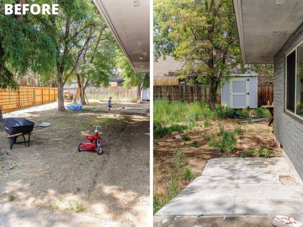 shows a before photos of the backyard 