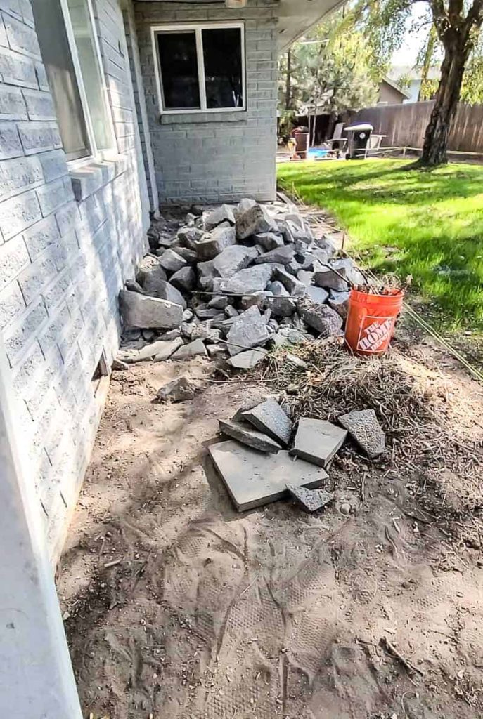 Broken up concrete from jack jammer in backyard