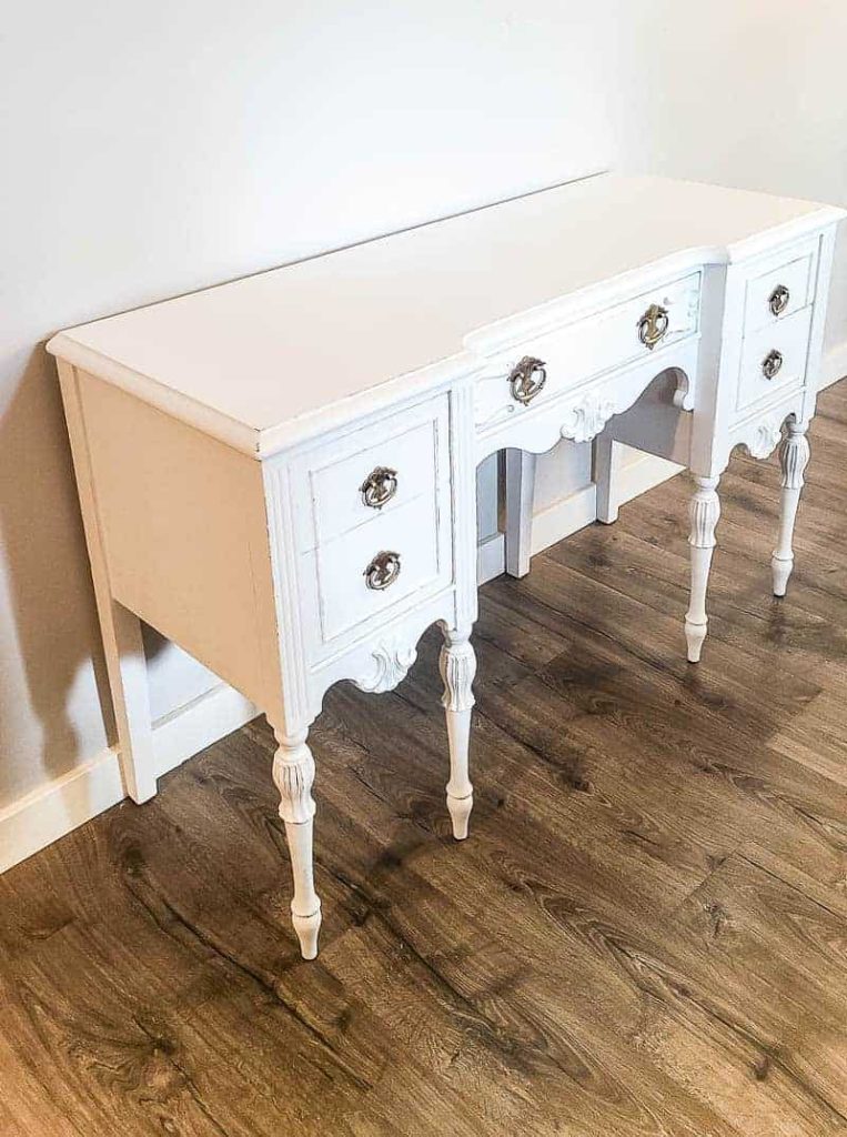 Showing a finished desk finished in chalk paint and wax to compare different brands of chalk paints