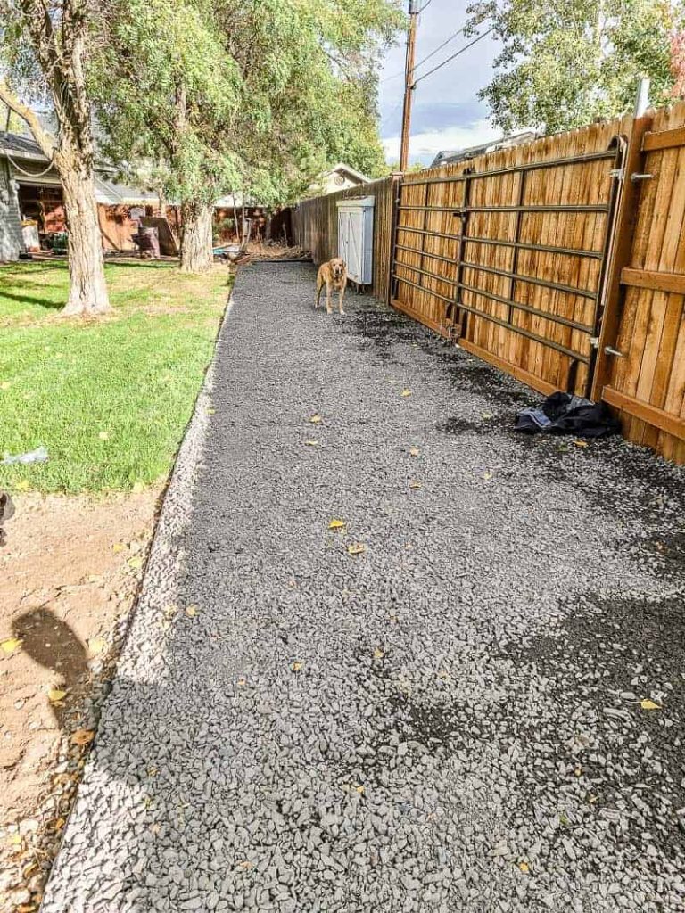 3/4 minus gravel along edge of fence in backyard 