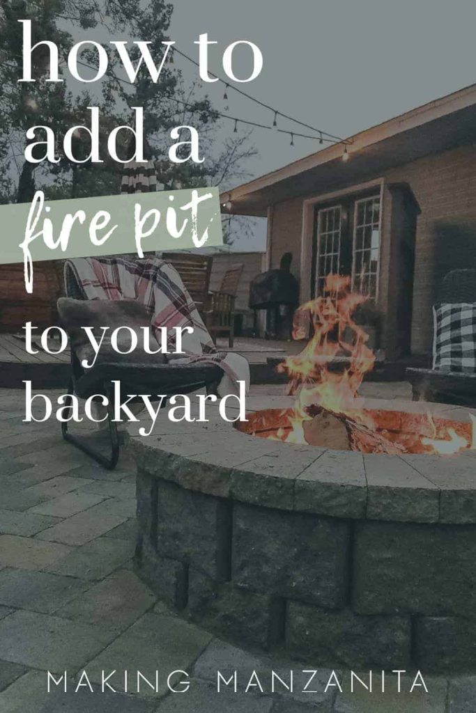 shows a paver firepit with overlay text that says how to add a fire pit to your backyard