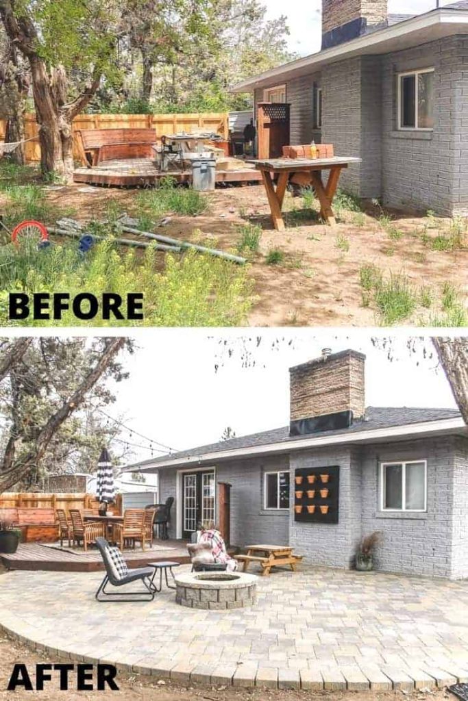 Before and after photos of the patio