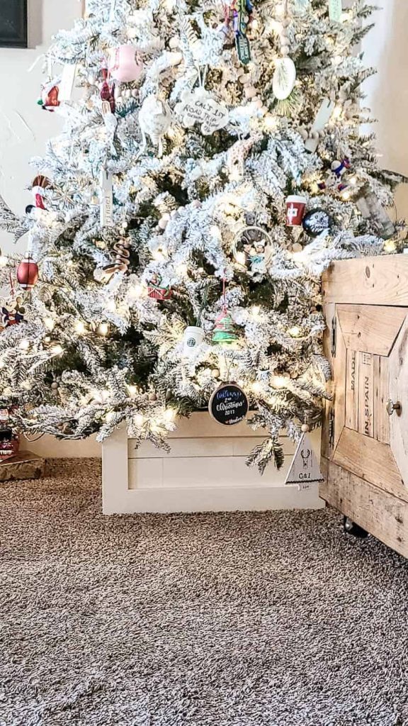 shows another angle Christmas tree collar and flocked christmas tree