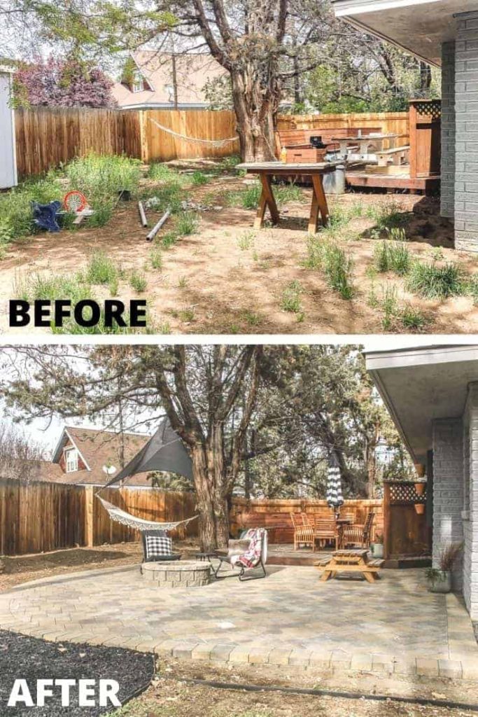 Before and after photos of the patio