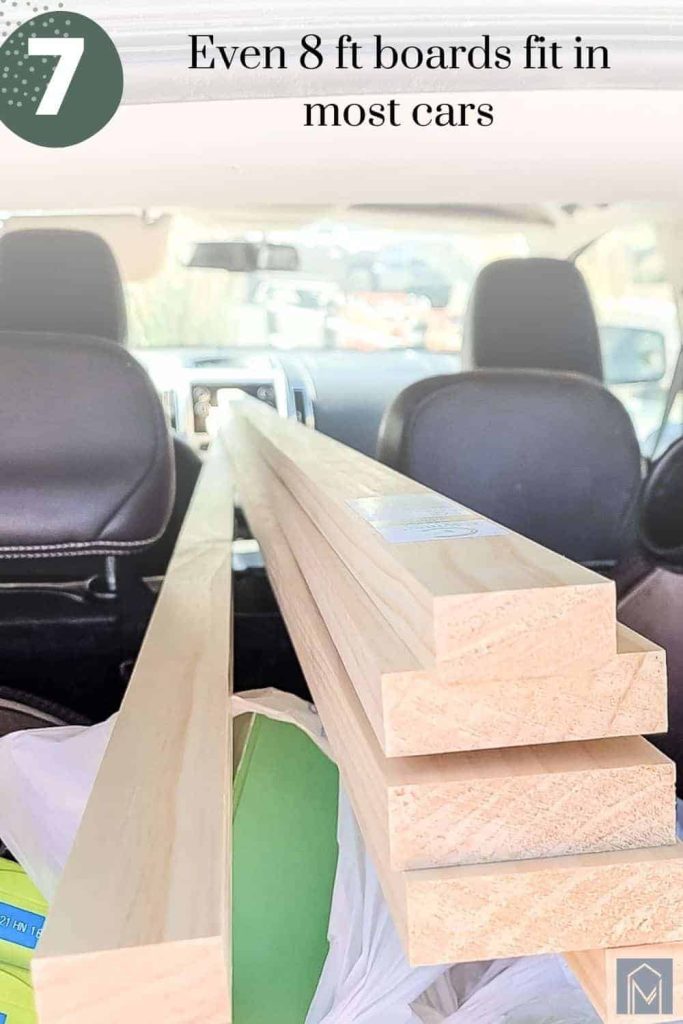 Image of boards in car with text overlay saying 