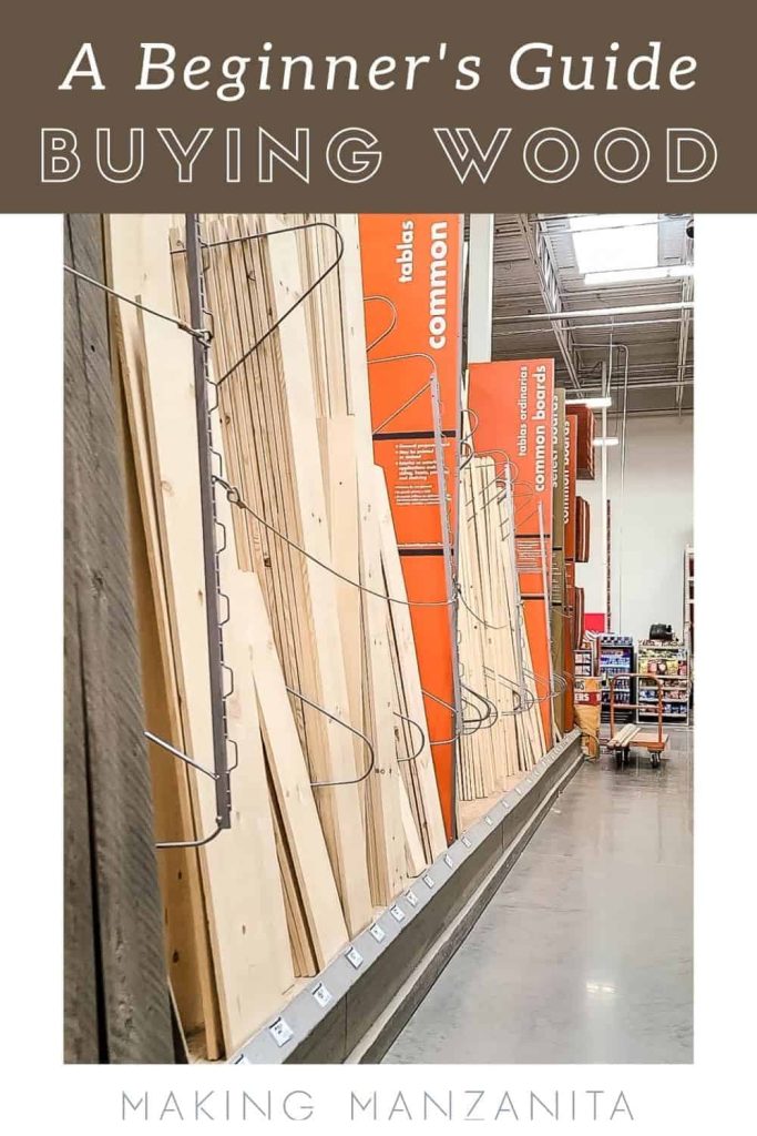 Image of lumber aisle at home improvement store with text overlay saying 