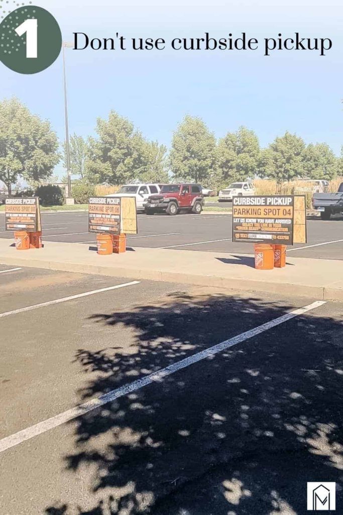 Image of curbside pickup area at home depot with overlay saying 