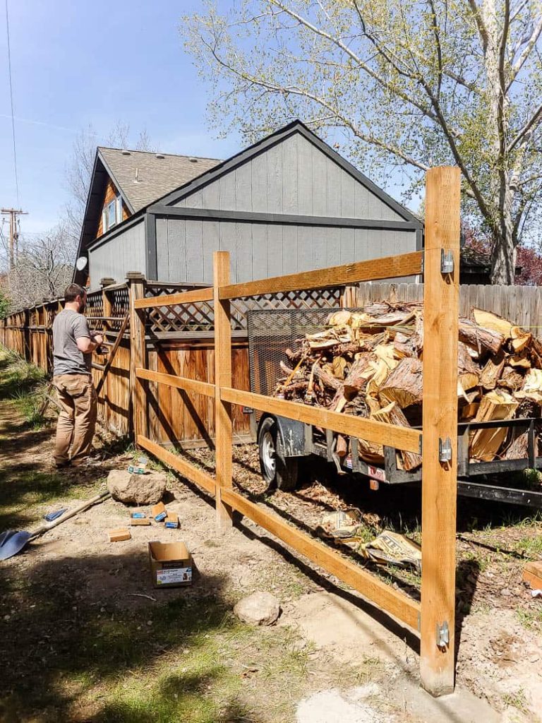shows the framework for a fence without pickets