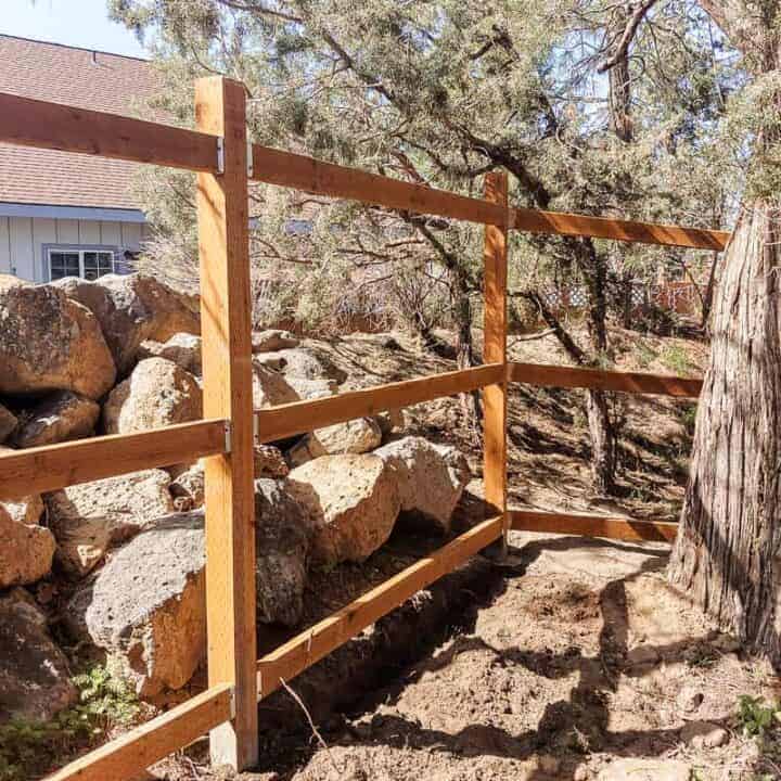 shows another angle of the framework for a fence