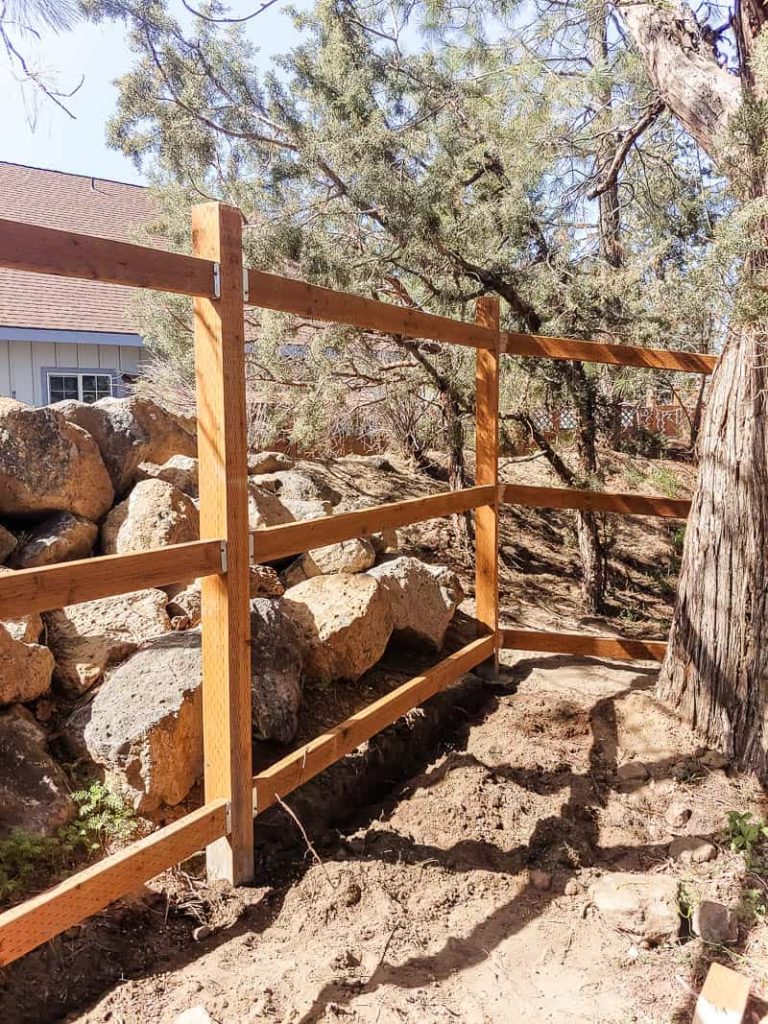 shows another angle of the framework for a fence