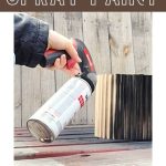 Woman holding a spray paint spraying a wood planter with black paint with text overlay that says tips for flawless spray paint