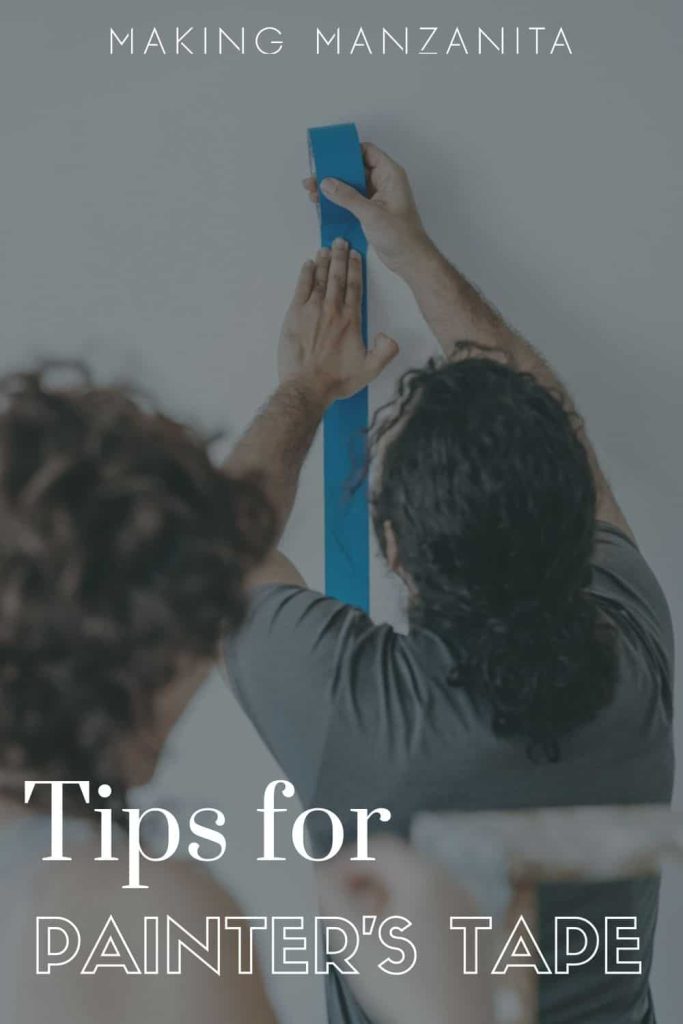 Person pressing blue painters tape to wall with text overlay that says tips for painter's tape