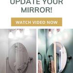 Before and after the vanity mirror update with text overlay that says easy step by step watch video now