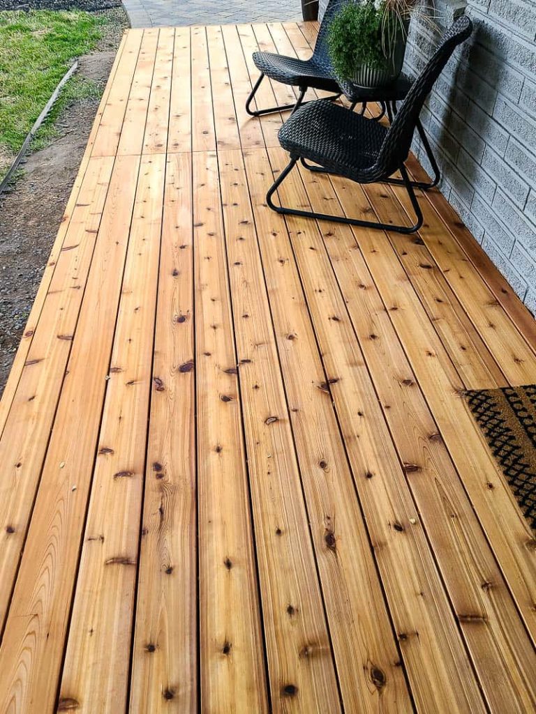 Close up of the wood deck in the backyard