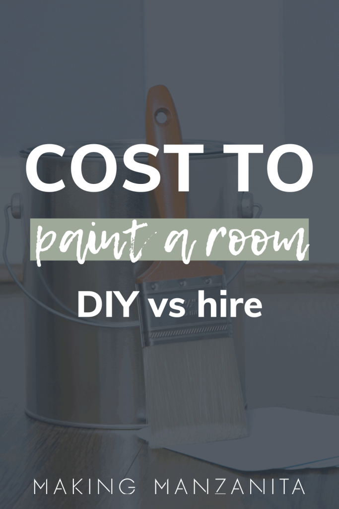 Paint in can and paintbrush with text overlay that says cost to paint a room DIY vs hire