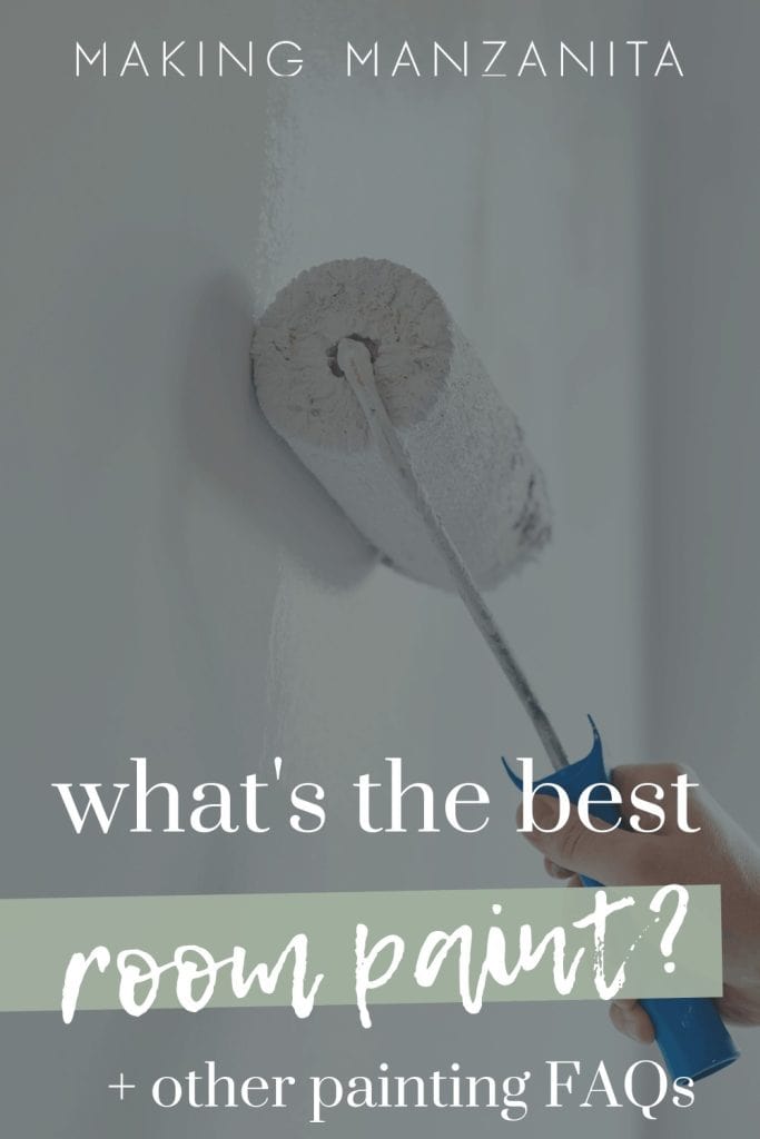 Painting the wall with white paint with text overlay that says what's the best room paint + other painting FAQs