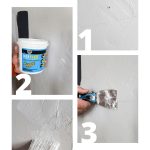 4 step collage of filling nail holes in wall with text overlay that says how to fill nail holes