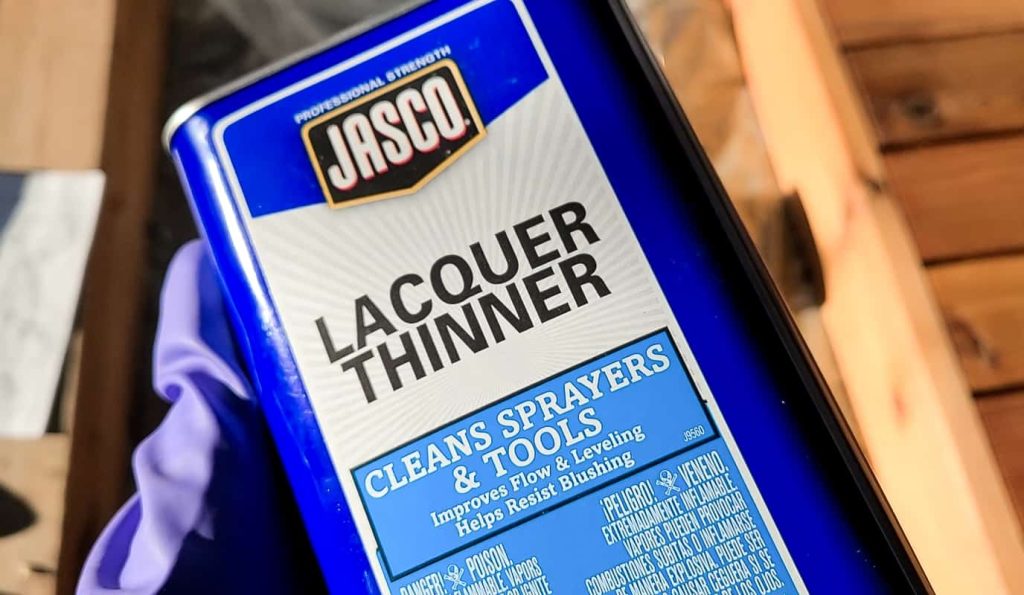 A can of lacquer thinner used to clean paint sprayer with oil based products