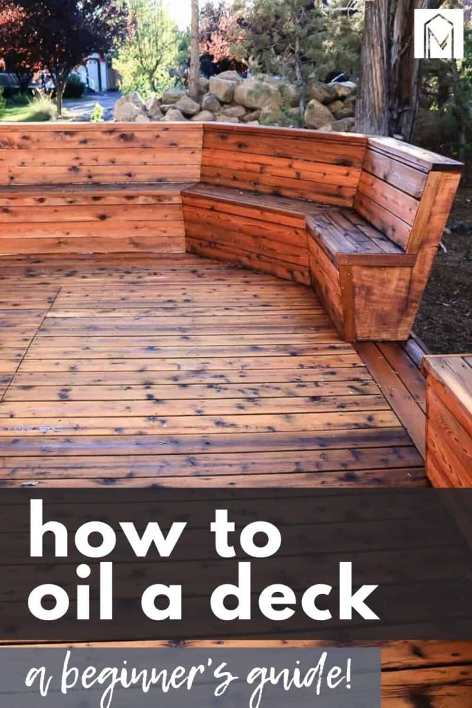 After applying oil to the deck with text overlay that says how to oil a deck