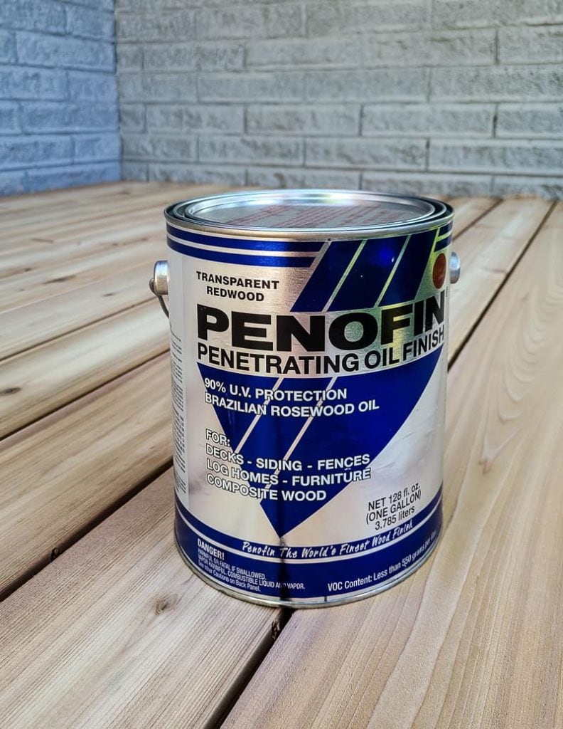 A can of penetrating oil finish for deck