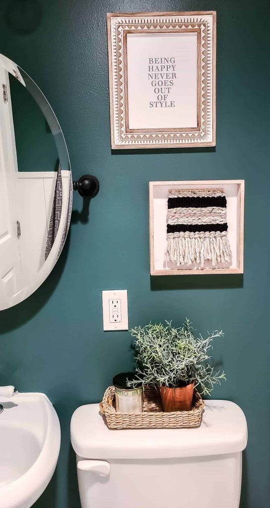 collage art on meteorological paint color on the walls in bathroom