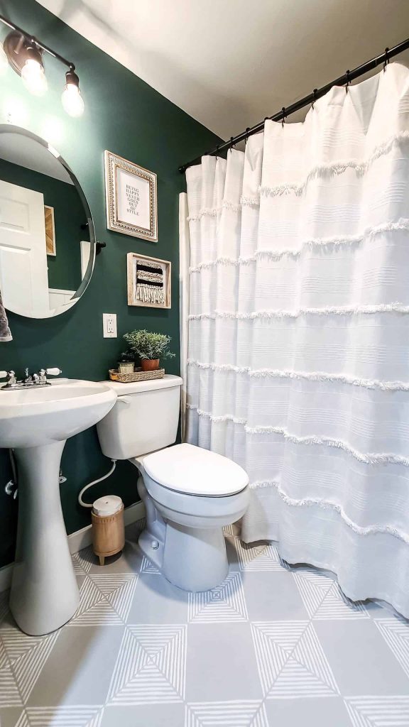 small bathroom painted in behr meteorological