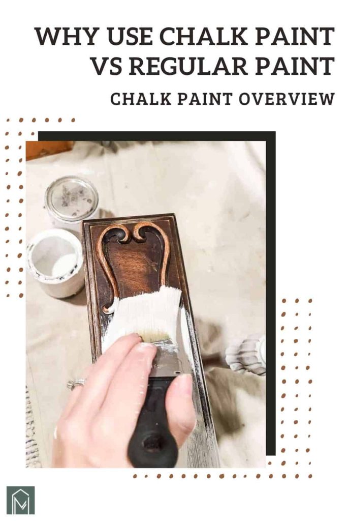 An image shows a person using a paint brush to apply white chalk paint to the front of an antique wooden drawer. Text across the top of the image says 