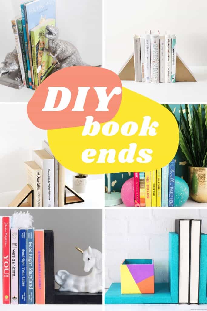 Collage of different DIY bookend ideas with text overlay that says DIY bookends