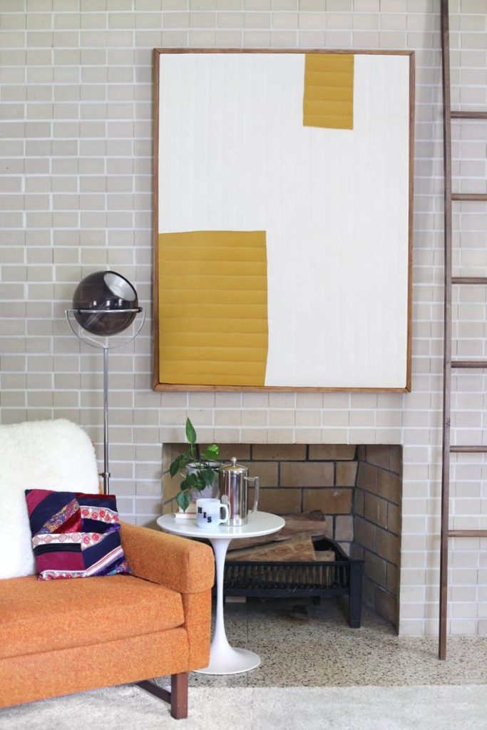 Quilted wall art in white and mustard yellow