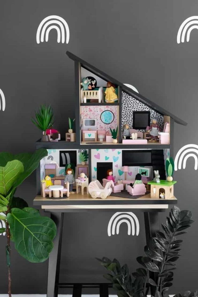 modern dollhouse with furniture