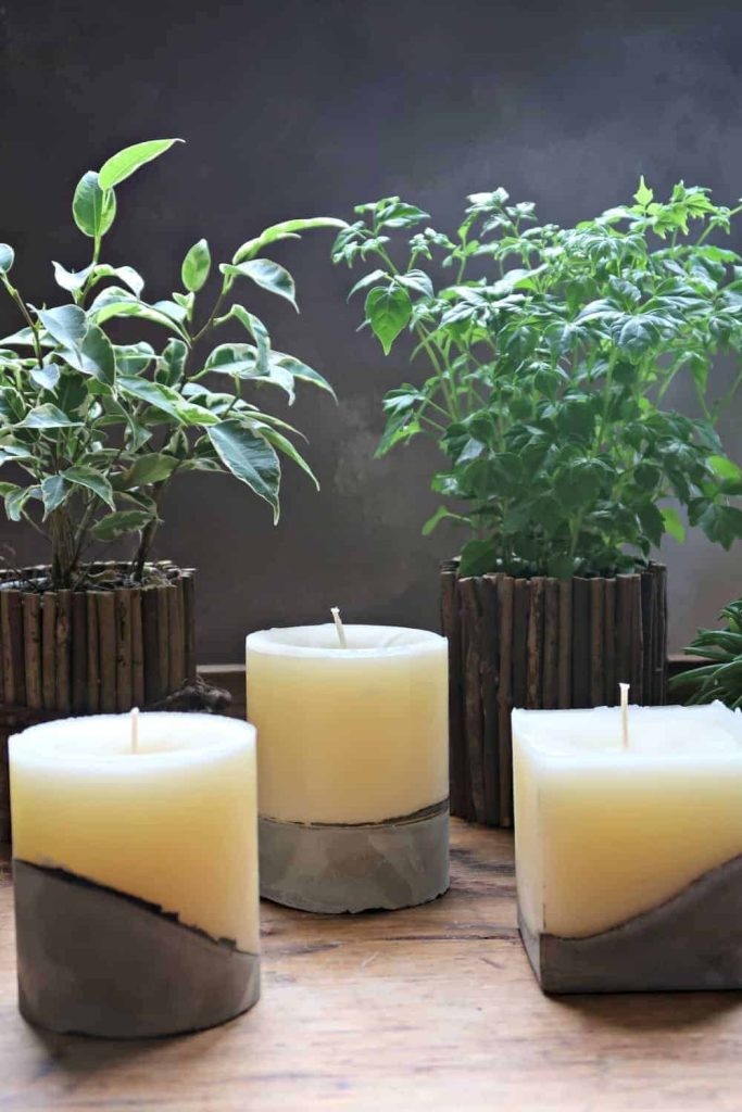 pillar candles with concrete bases