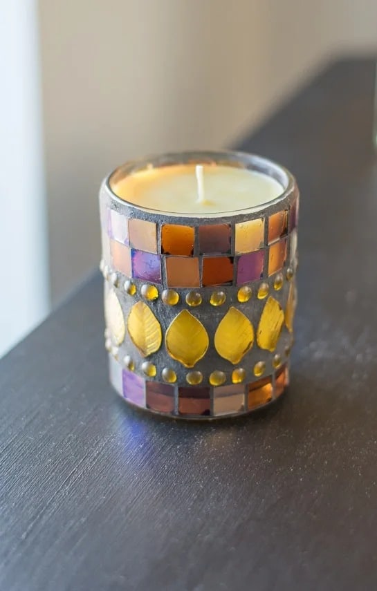 candle is glass mosaic jar
