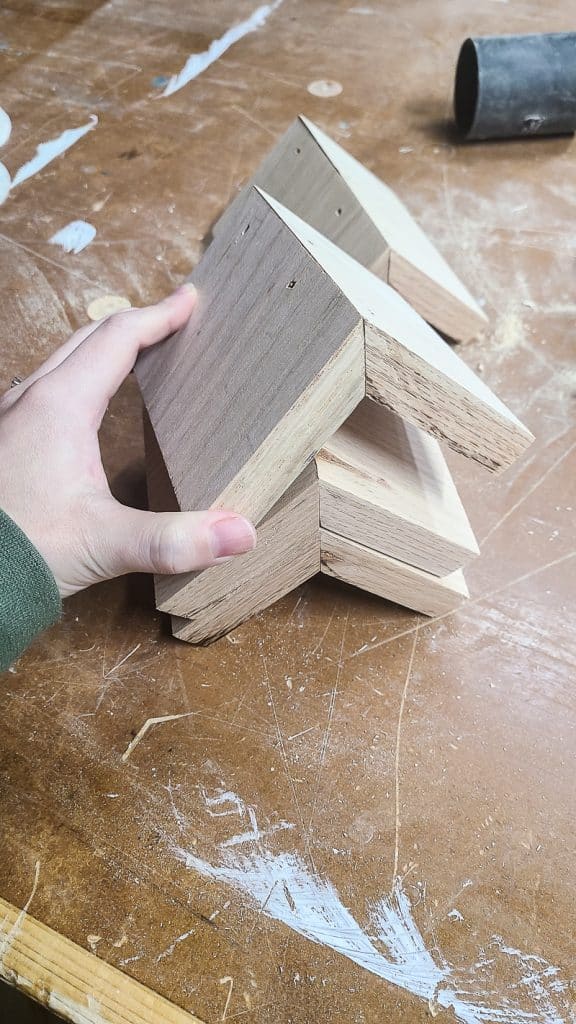 Check out this sturdy wooden corner support, perfect for building a Behind-the-Couch Table with Outlet.