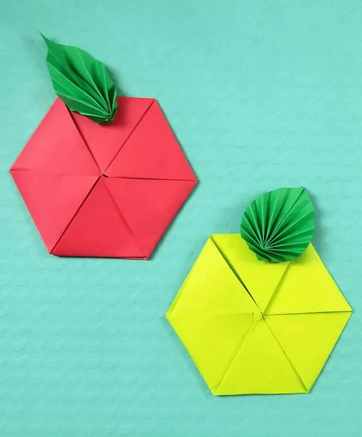 red and yellow origami apples
