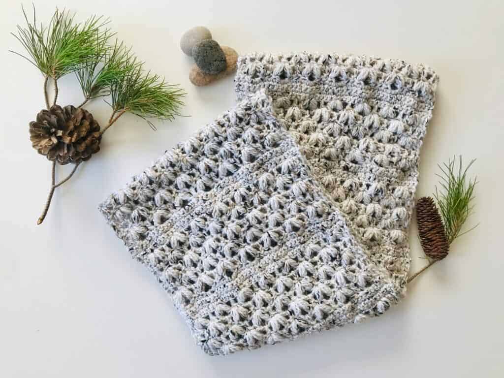 neutral colored crochet infinity scarf