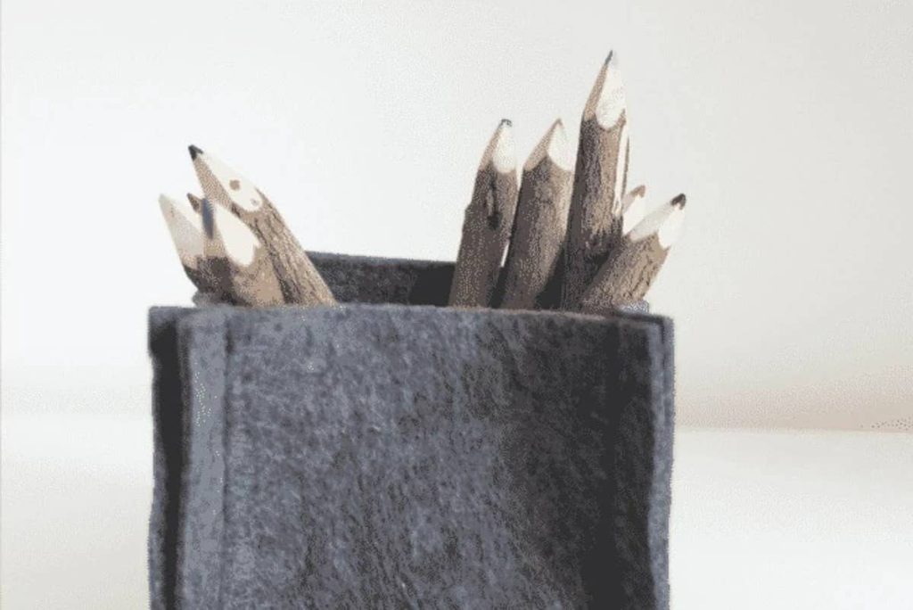Felt basket with pencils