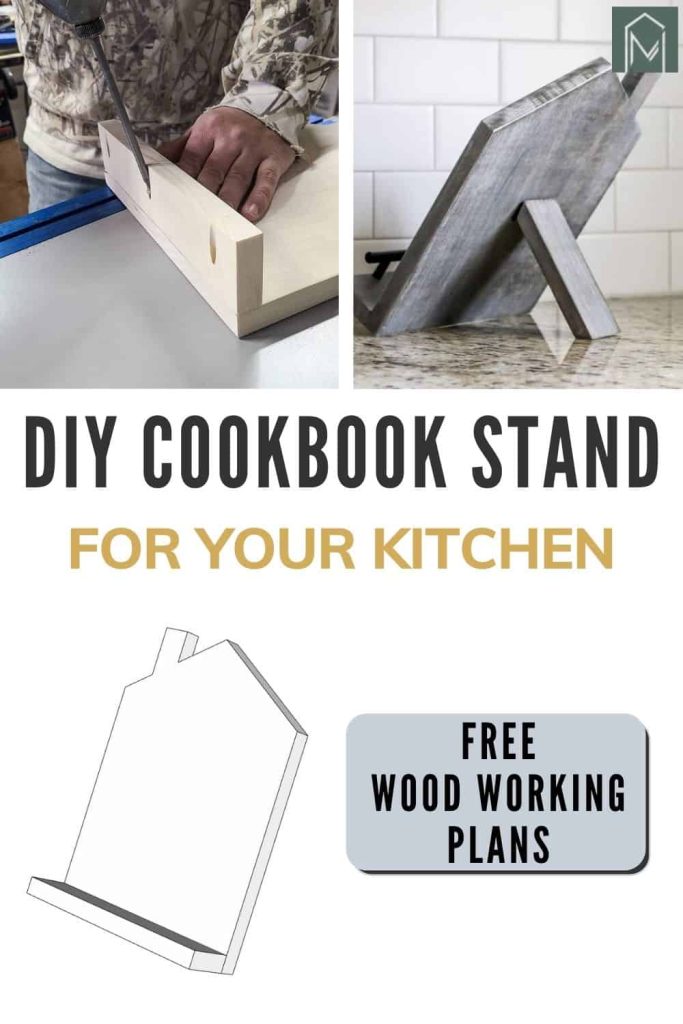 image collage of DIY cookbook stand with text overlay 