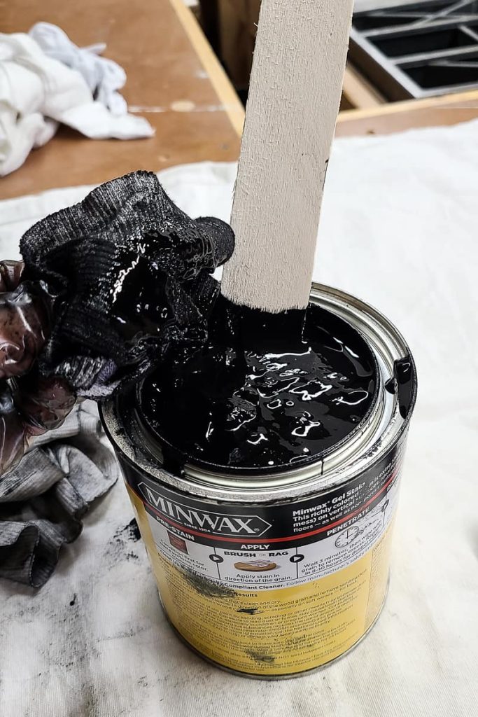 stirring black gel stain.